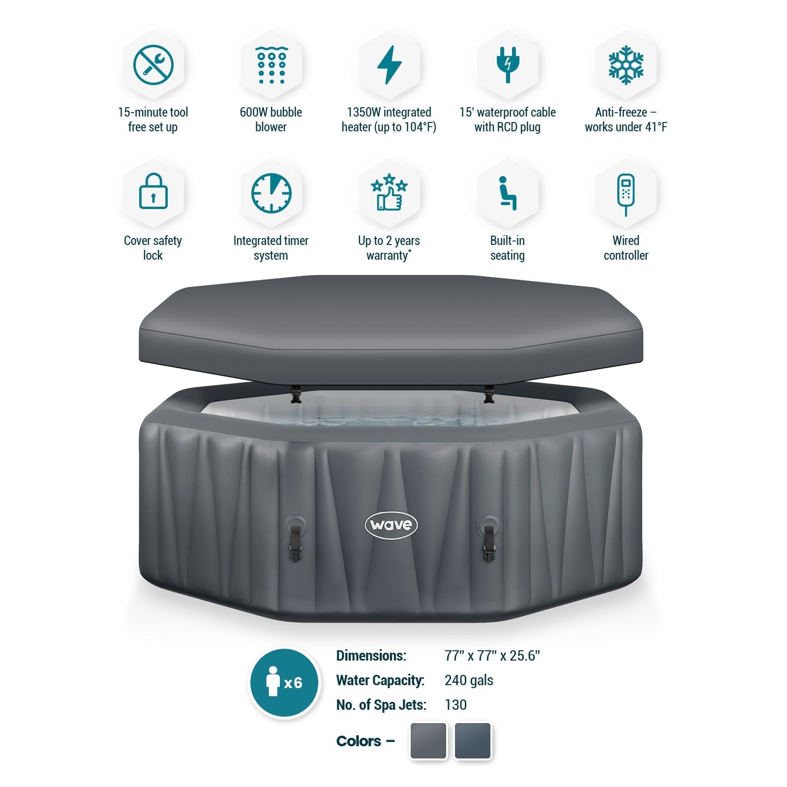 Aegean | 6-Person Inflatable Hot Tub | Octagon | Integrated Heater 
