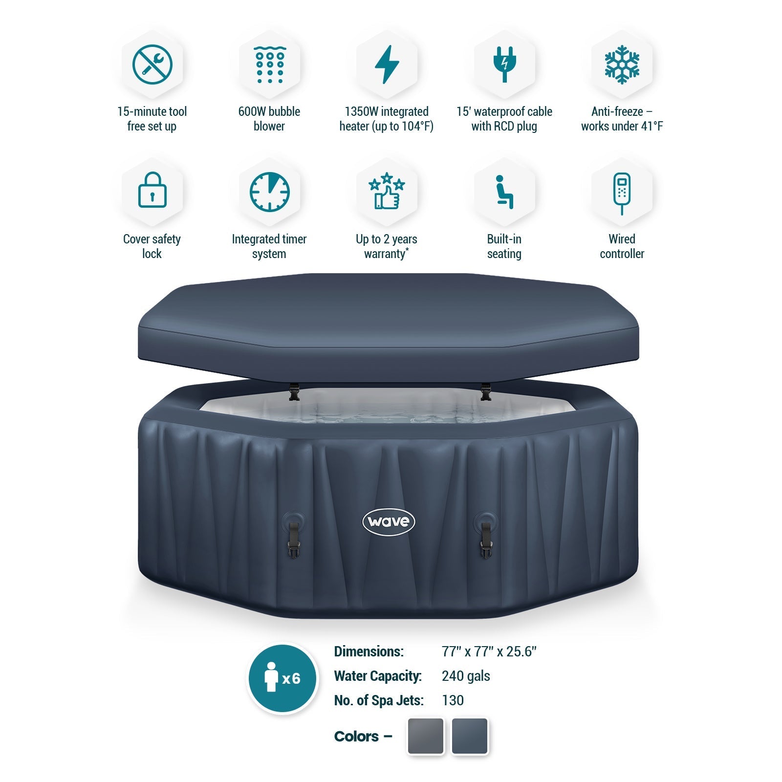 Aegean | 6-Person Inflatable Hot Tub | Octagon | Integrated Heater 