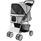 Pet Stroller for Dogs & Cats, Foldable Dog Stroller with Wheels, Reflective Strips, Brake, Pad and Basket, Grey