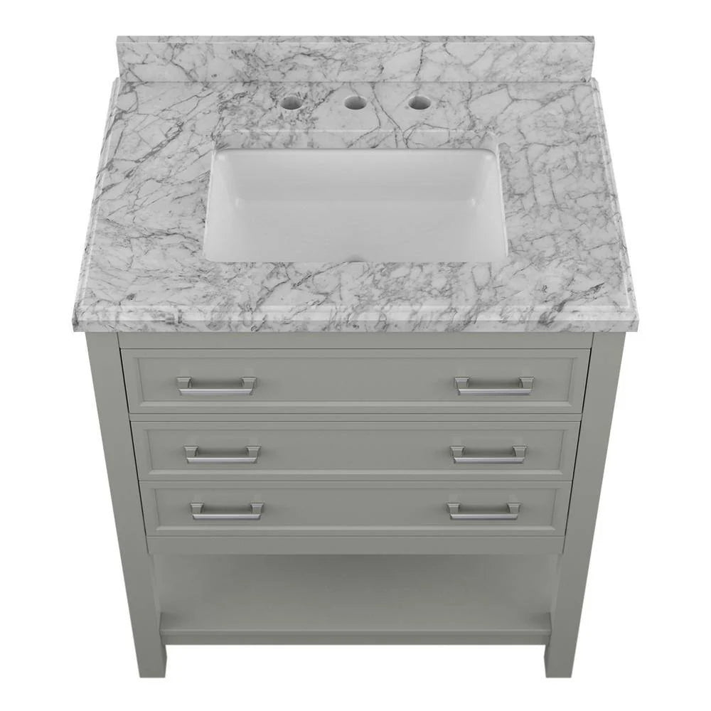 Affinity 31" Single Sink Vanity with White & Gray Carrara Marble Top