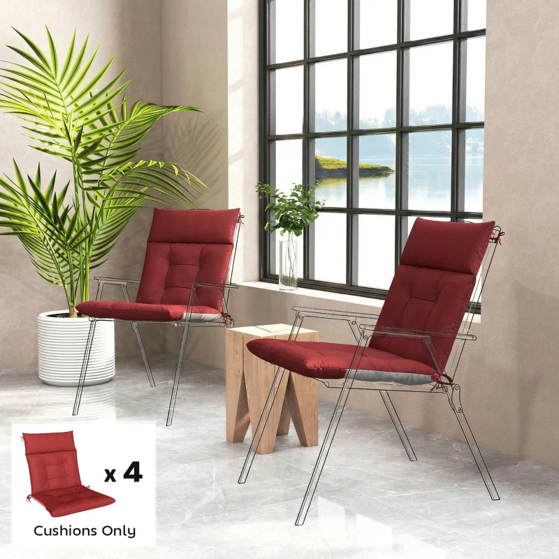 Patio Chair Cushions Set of 4, Waterproof Non-Slip Lounge Chair Cushions, 44"x21", Wine Red