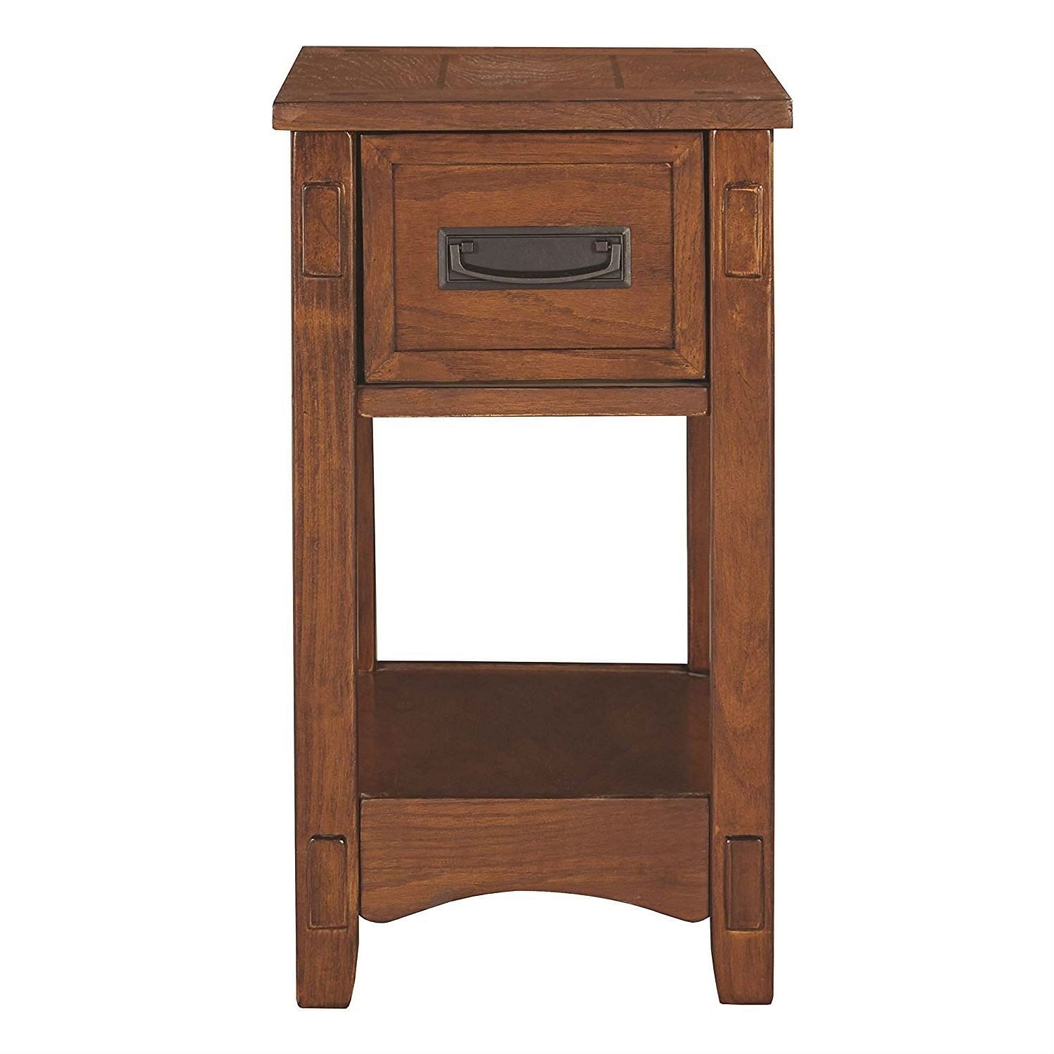 Mission Style 1-Drawer End Table Nightstand in Brown Wood Finish - Free Shipping