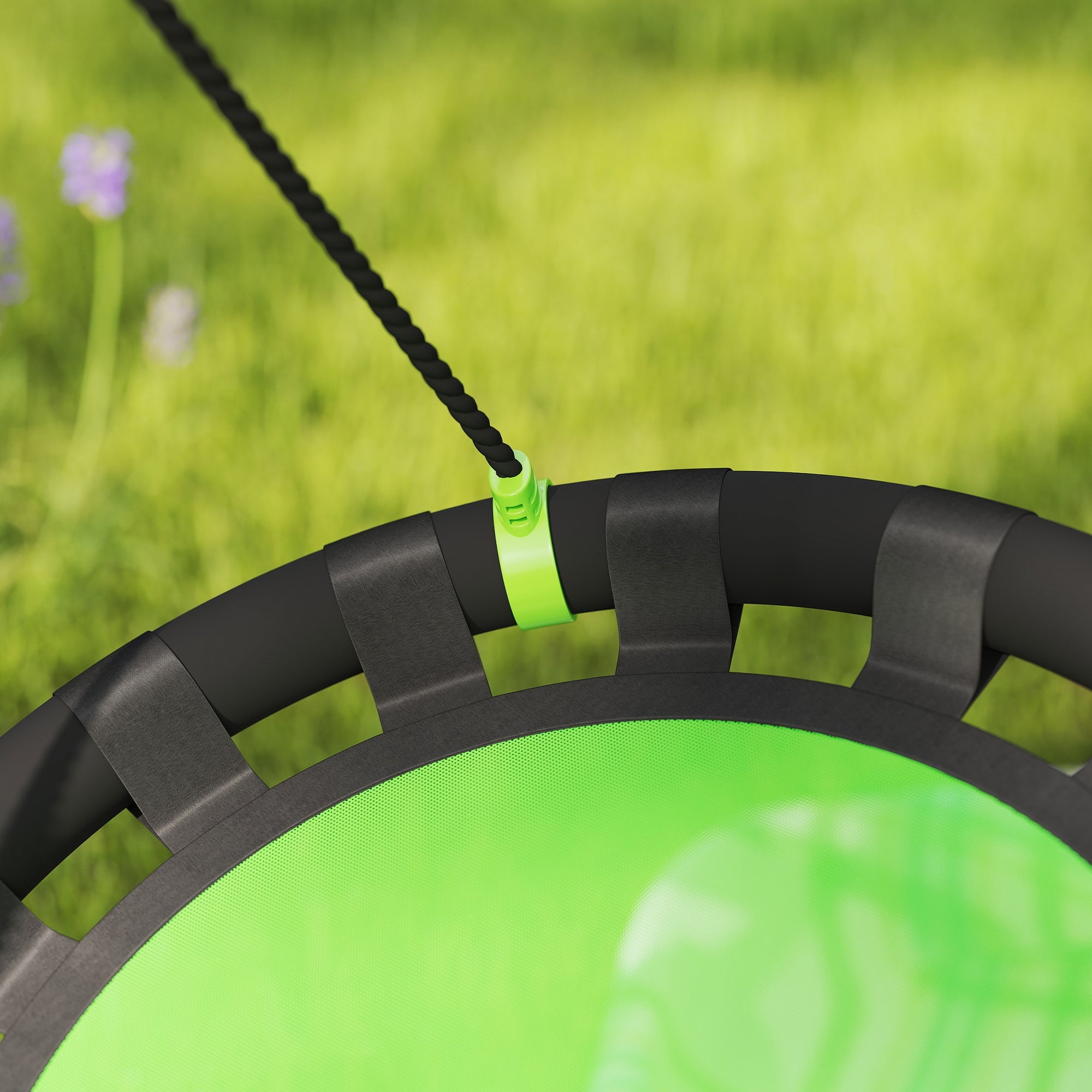 Qaba 24 inch Saucer Tree Swing Set for Kids with Adjustable Hanging Ropes for Outdoor, Backyard, Green 
