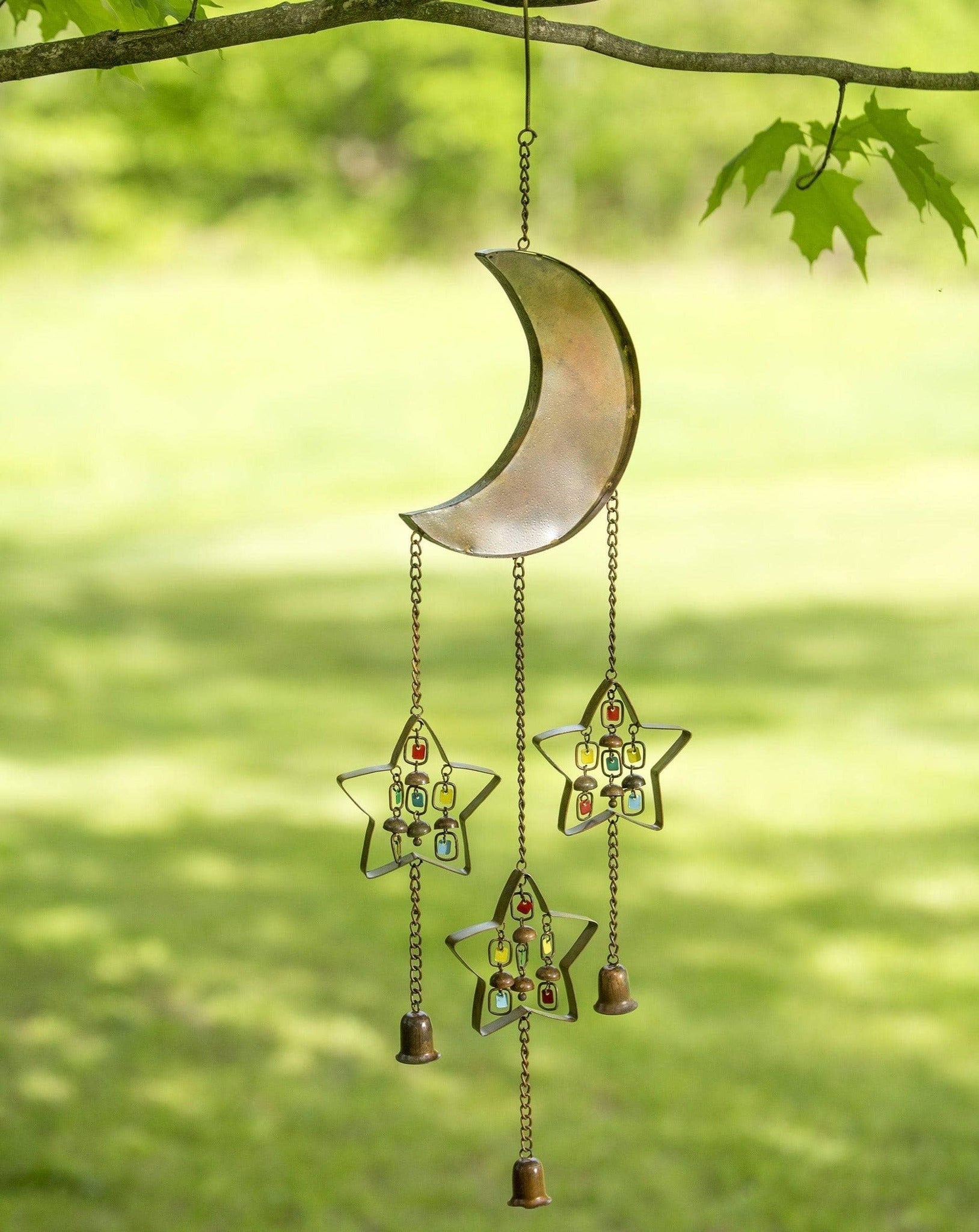 Multicolor Moon & Stars W/Dangles Wind Chime 