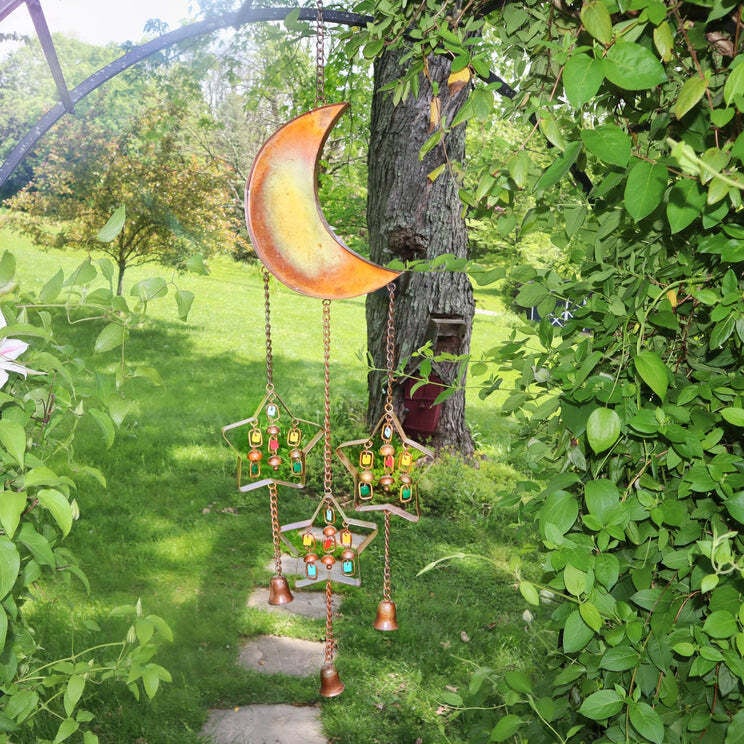 Multicolor Moon & Stars W/Dangles Wind Chime 