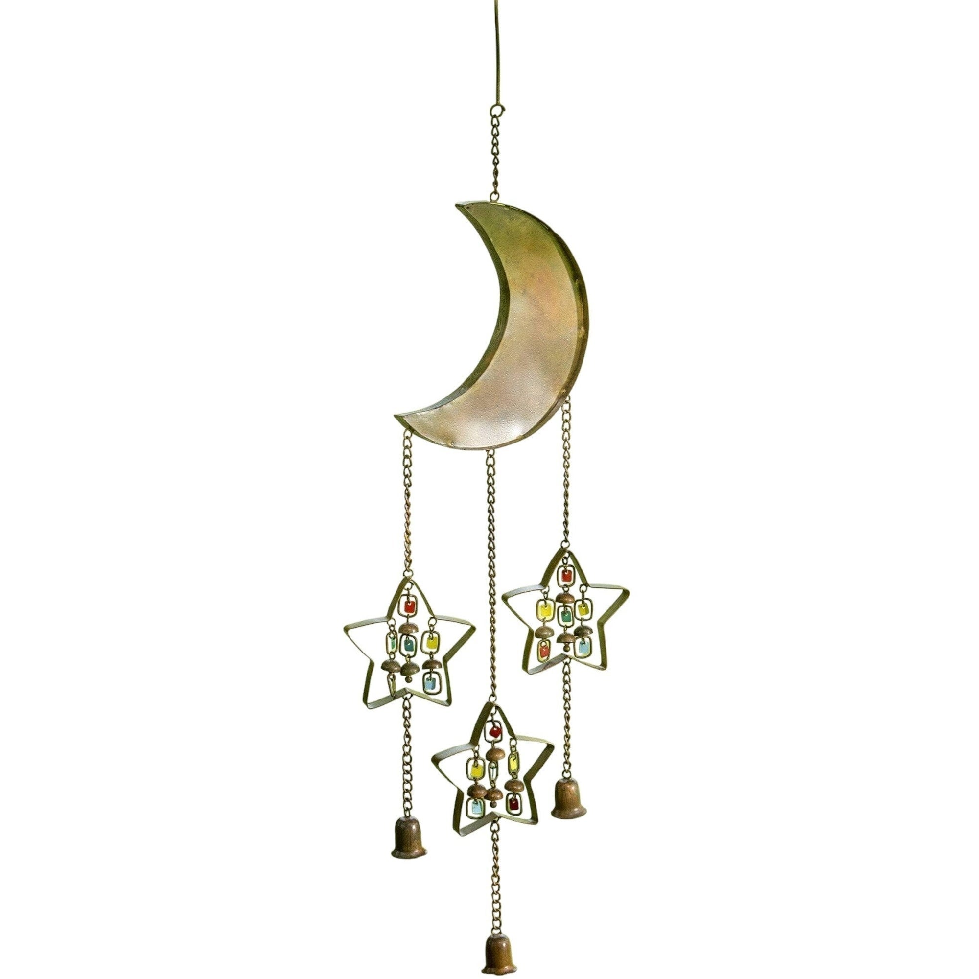 Multicolor Moon & Stars W/Dangles Wind Chime 