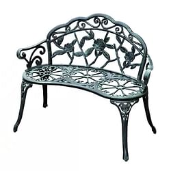 Outdoor Patio 40-inch Garden Bench with Backrest in Antique Green Metal Finish - Free Shipping 