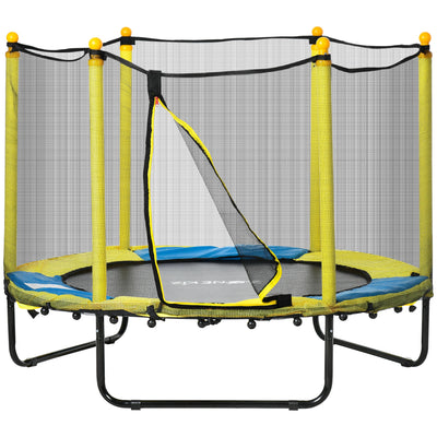 Qaba 4.6FT Trampoline for Kids with Enclosure Net for Ages 3-10, Indoor Outdoor Use, Yellow 