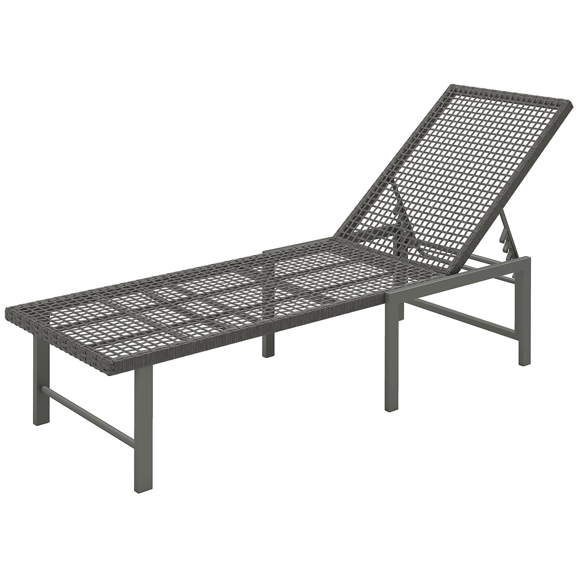 Outsunny Wicker Outdoor Lounge Chair, Rattan Reclining Patio Lounger Tanning Chair with Adjustable Back, Light Grey 