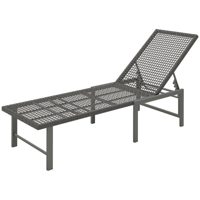 Outsunny Wicker Outdoor Lounge Chair, Rattan Reclining Patio Lounger Tanning Chair with Adjustable Back, Light Grey 