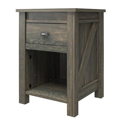 Farmhouse 1-Drawer Bedroom Nightstand with Open Shelf in Rustic Grey Oak - Free Shipping 