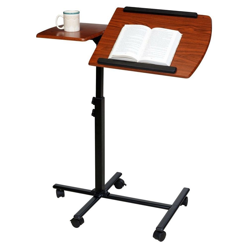 Adjustable Height Laptop Cart Computer Desk in Cherry Finish - Free Shipping