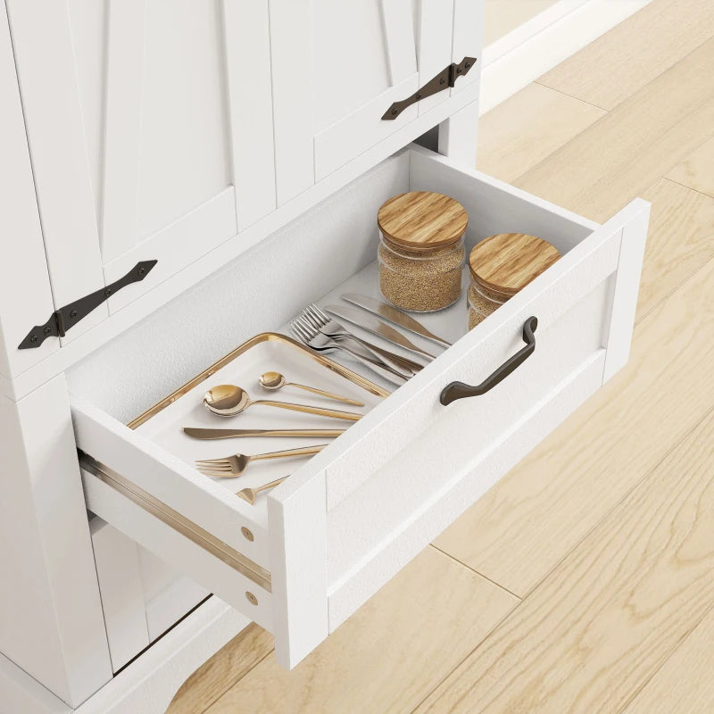 71" Tall Kitchen Pantry Cabinet, Farmhouse Kitchen Storage Cabinet with 2 Drawer and Adjustable Shelves, White