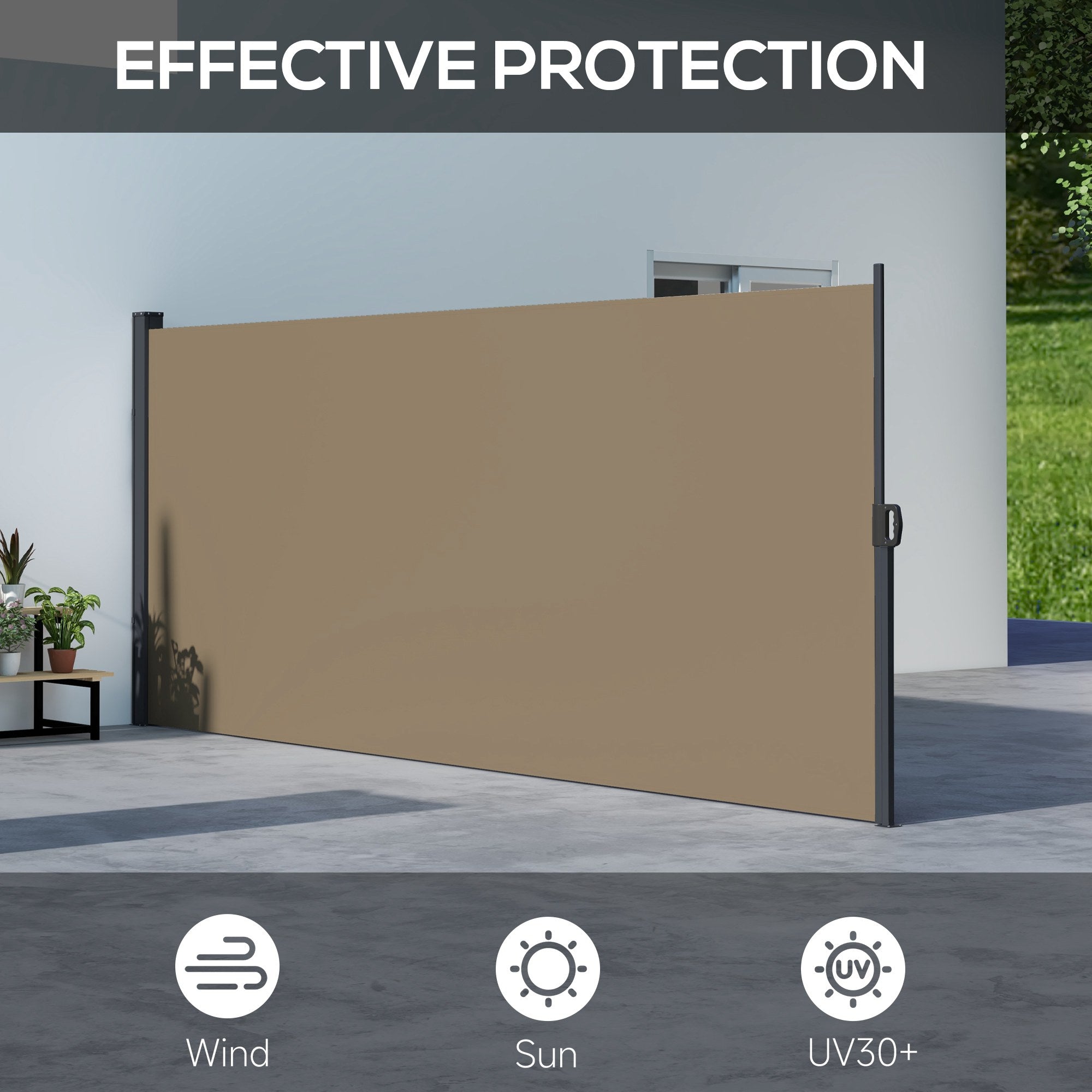 Outsunny 13' x 5' Retractable Side Awning, Outdoor Privacy Screen for Garden, Hot Tub, Balcony, Terrace, Pool, Khaki 