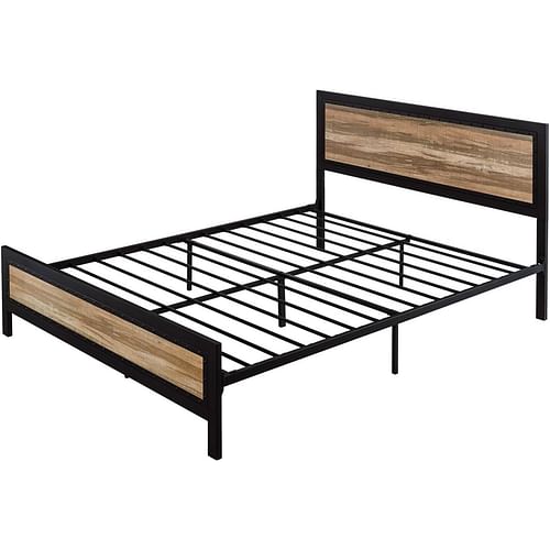 Queen Industrial Metal Wood Rivet Platform Bed Frame w/ Headboard and Footboard - Free Shipping