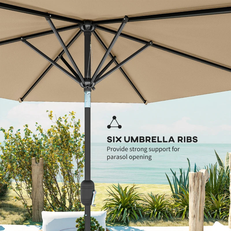 Patio Sun Umbrella, Outdoor Parasol with 6 Ribs, Coffee