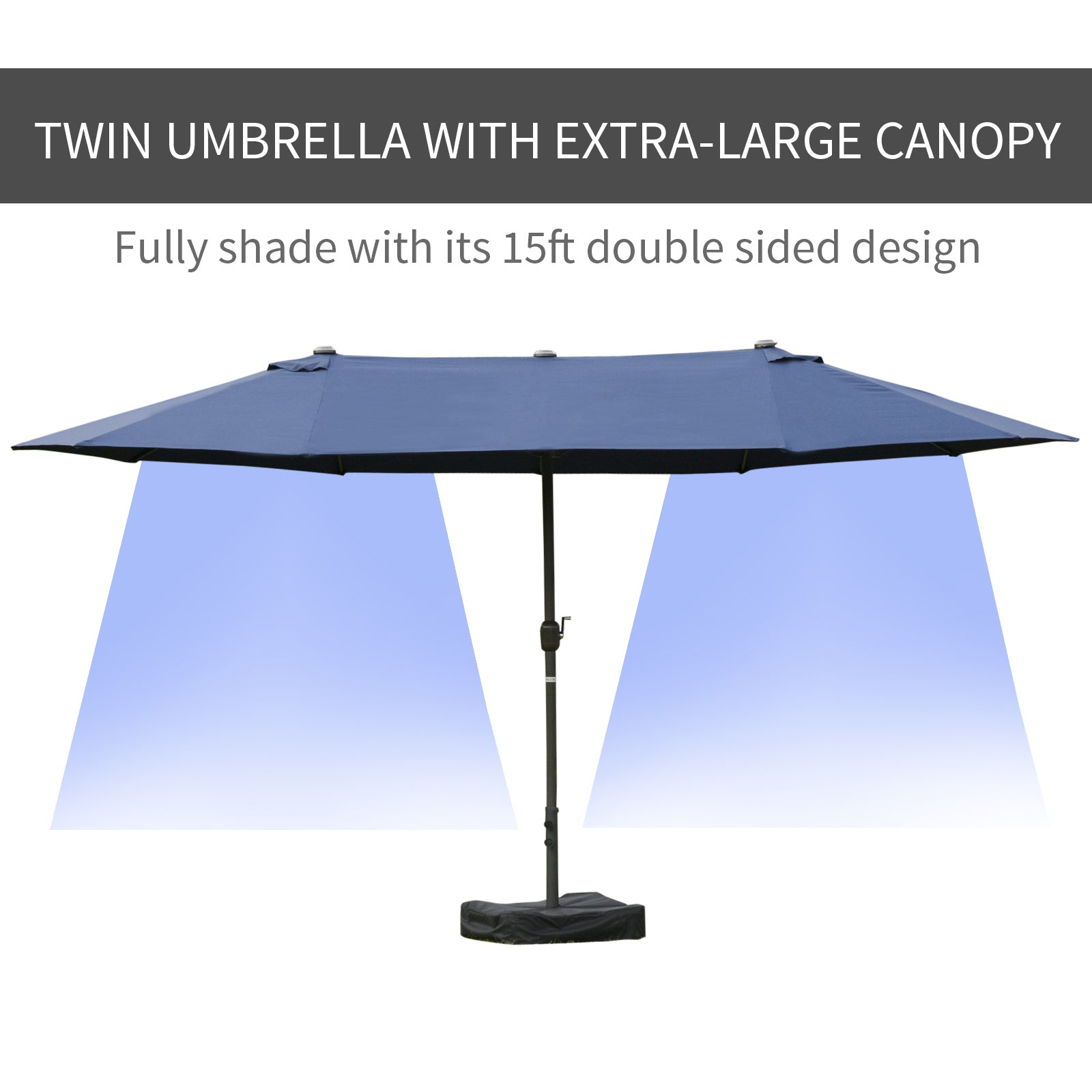 Outsunny Dual Haven Sunshade: 15' Double Canopy Patio Umbrella with Lift Crank, Cross Base Dark Blue 