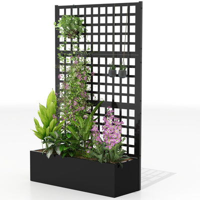 Outsunny Galvanized Raised Garden Bed Planter Box with Trellis for Climbing Plants, Vegetable, Vines, 43" x 16" x 70" 