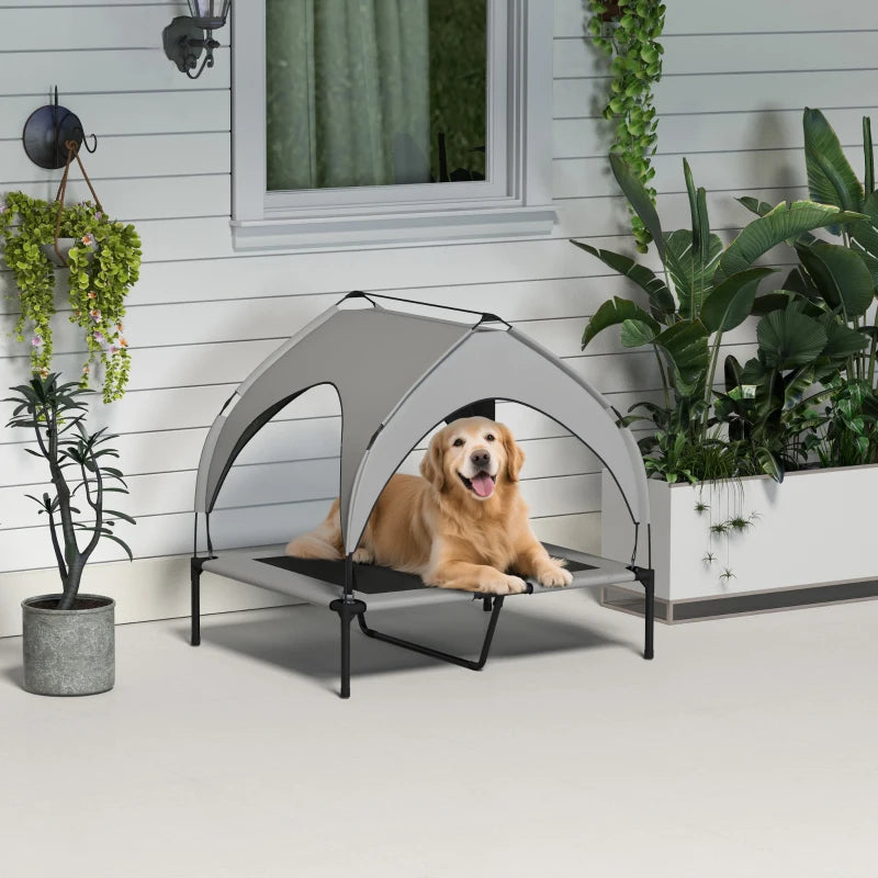 Raised Dog Bed Cooling Dog Cot w/ Canopy Washable Breathable Mesh, for Medium and Large Dogs, Light Grey