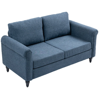 HOMCOM Vintage Loveseat, Upholstered Love Seat Furniture, Fabric 2 Seater Sofa with Rolled Arms, Rubber Wood Legs, Dark Blue 