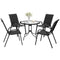 Five-Piece Steel Patio Set, with Glass-Top Table - Black