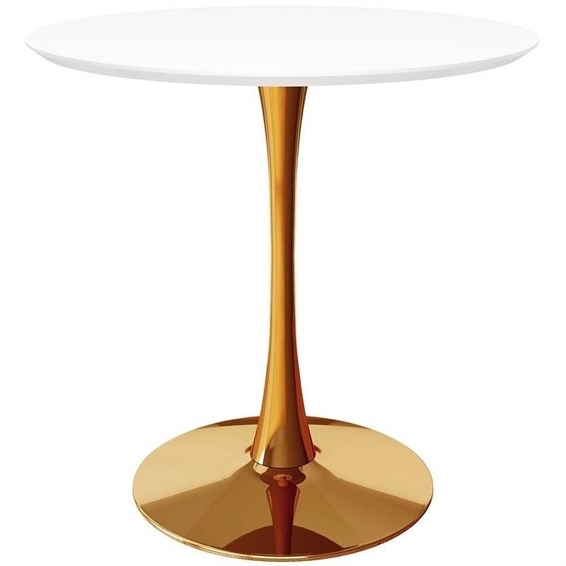 Modern Classic 36-inch Round Pedestal Dining Table with White Top and Gold Base - Free Shipping 