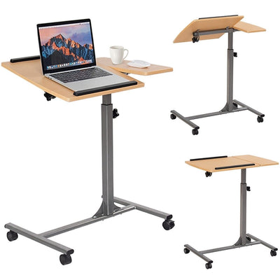 Mobile Laptop Desk Cart on Wheels with Wood Top - Free Shipping 