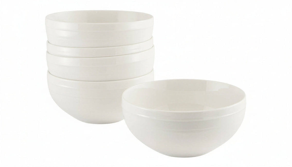 Dinnerware Set, 32-Piece, Bone China, Embossed Round Rim, White – Circa