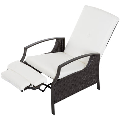 Outsunny Adjustable Outdoor Recliner with Cushion Wicker Cream White 