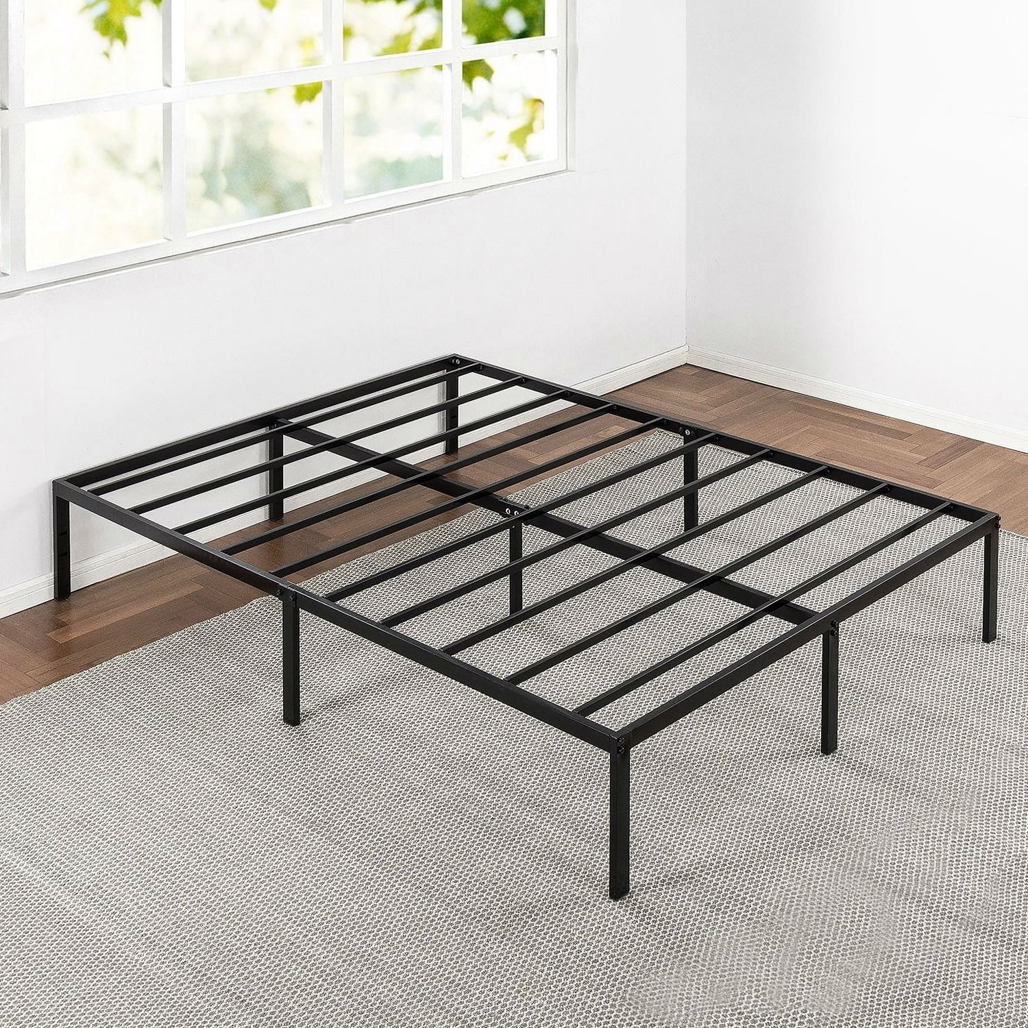 Queen size Sturdy Black Metal Platform Bed Frame with Headboard Attachments - Free Shipping