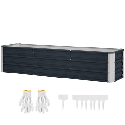 Outsunny Galvanized Raised Garden Bed, Elevated Large Metal Planter Box w/ Install Gloves for Backyard, Patio to Grow Vegetables, Herbs, and Flowers, Dark Grey 