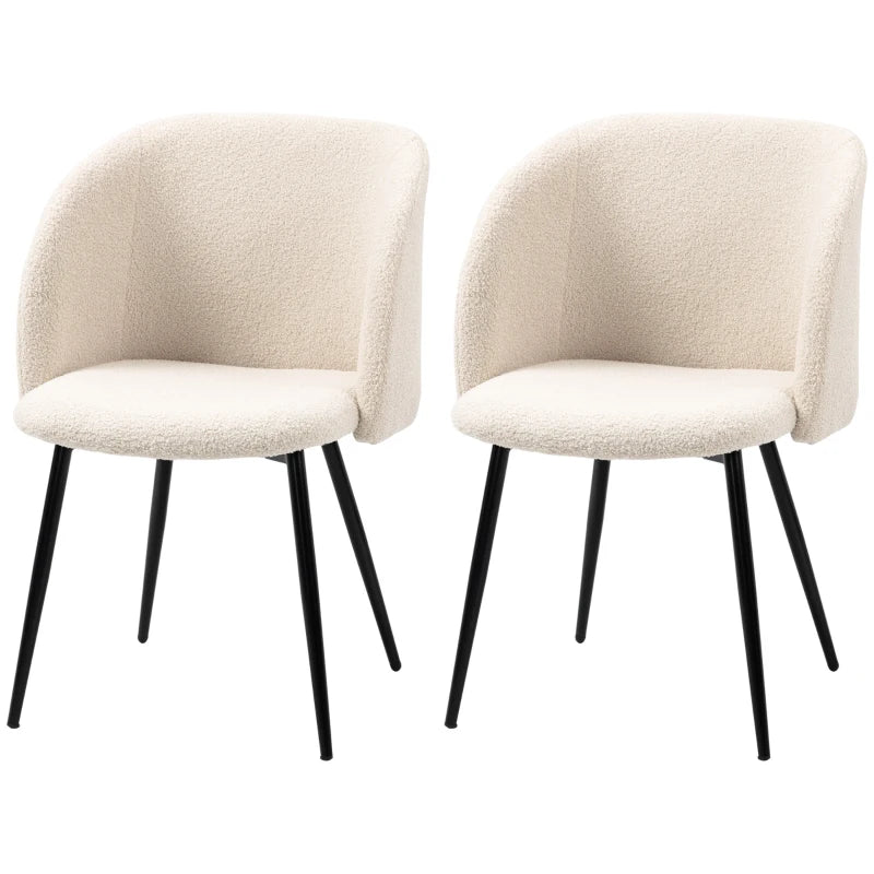 Dining Chairs Set of 2, Sherpa Fleece Upholstered Kitchen Chairs with Backrest and Steel Legs, Cream White