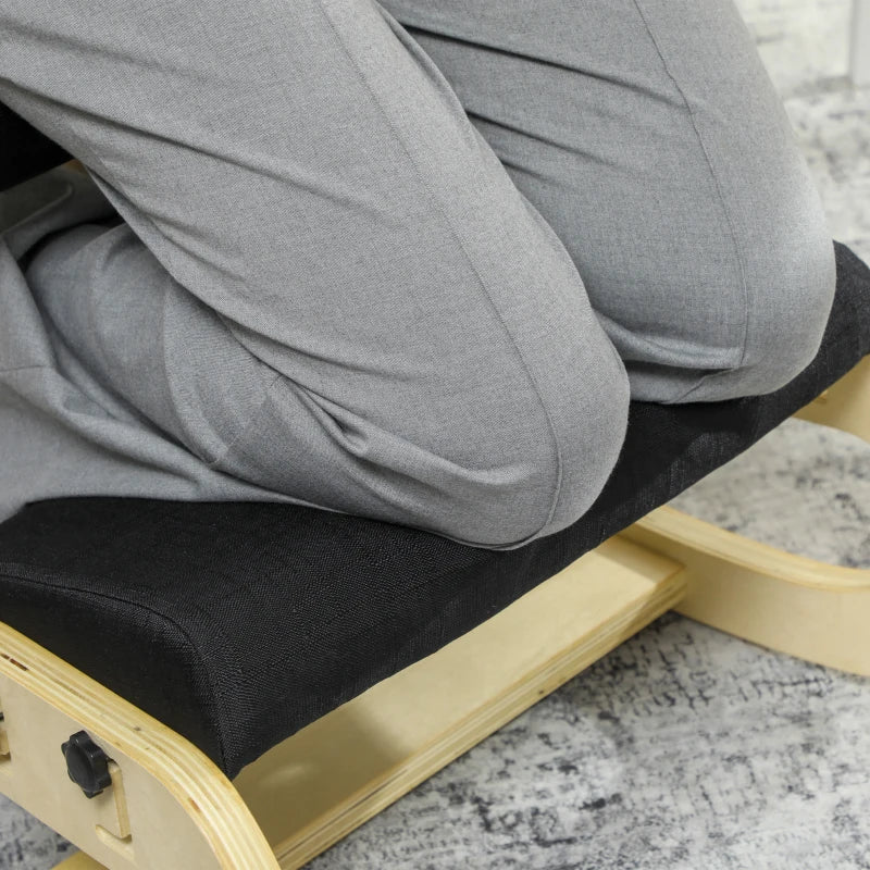 Ergonomic Kneeling Chair, Adjustable Rocking Wood Kneeling Stool, Desk Chair, Improve Posture, Black