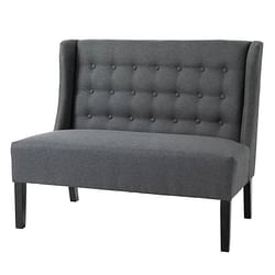 Scandinavian 2 Seater Button Tufted Loveseat Wooden Legs Gray Linen - Free Shipping