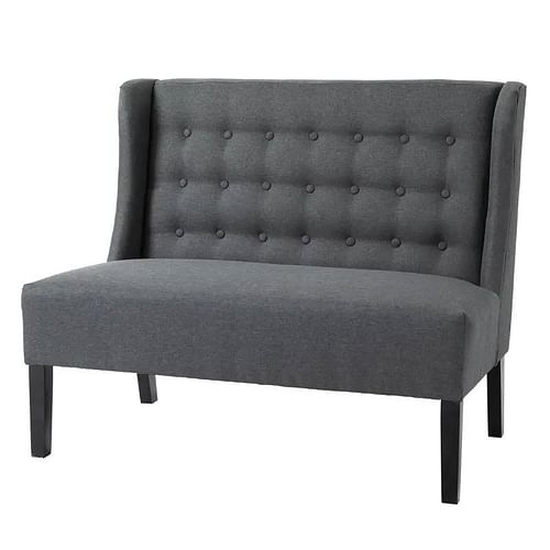 Scandinavian 2 Seater Button Tufted Loveseat Wooden Legs Gray Linen - Free Shipping 