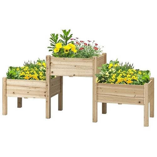 FarmHouse 3 Wooden Elevated Planter Raised Garden Beds - Free Shipping