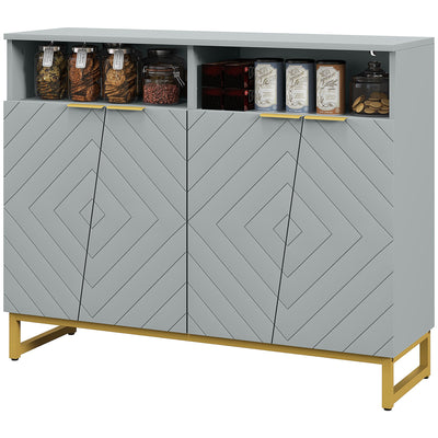 HOMCOM Grey Metal Base Accent Cabinet: Sideboard Bar Cabinet with 4 Doors and Adjustable Shelves for Living Room, Hallway 