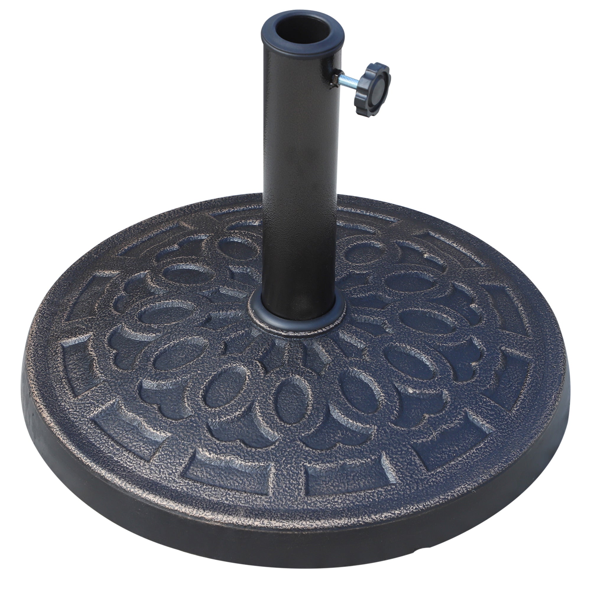Outsunny Elegant Umbrella Base: 17" Round Resin Market Parasol Holder with Decorative Pattern for Φ1.5", Φ1.89" Pole, Bronze Finish 