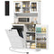 Kitchen Pantry Cabinet with Charging Station, 7 Gallon Trash Can Cabinet, Adjustable Shelves and Acrylic Doors, Multifunctional Cabinet, White