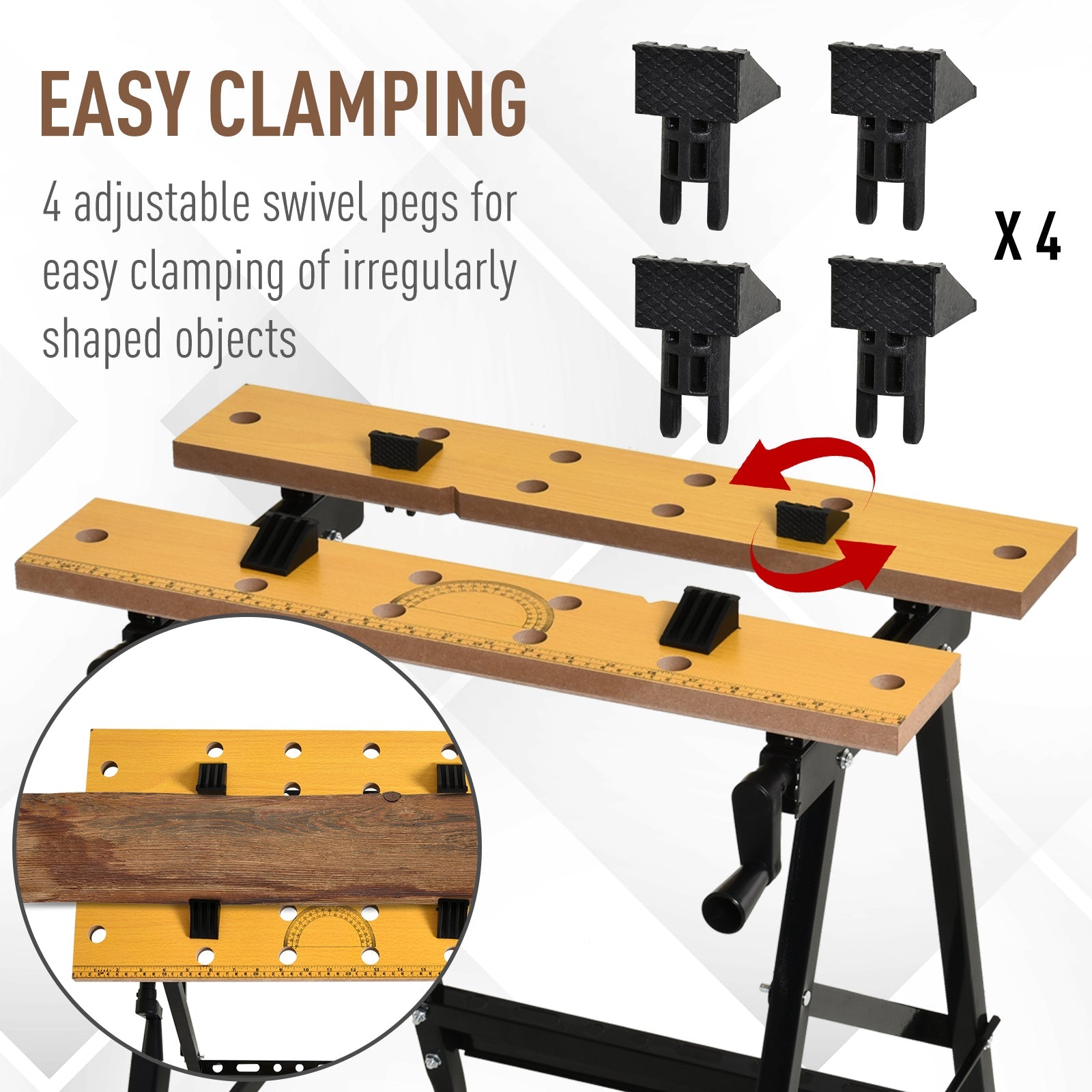 DURHAND Versatile Workstation: Adjustable MDF Work Bench, Foldable Carpenter Saw Table, Steel Frame, 220lbs Capacity 
