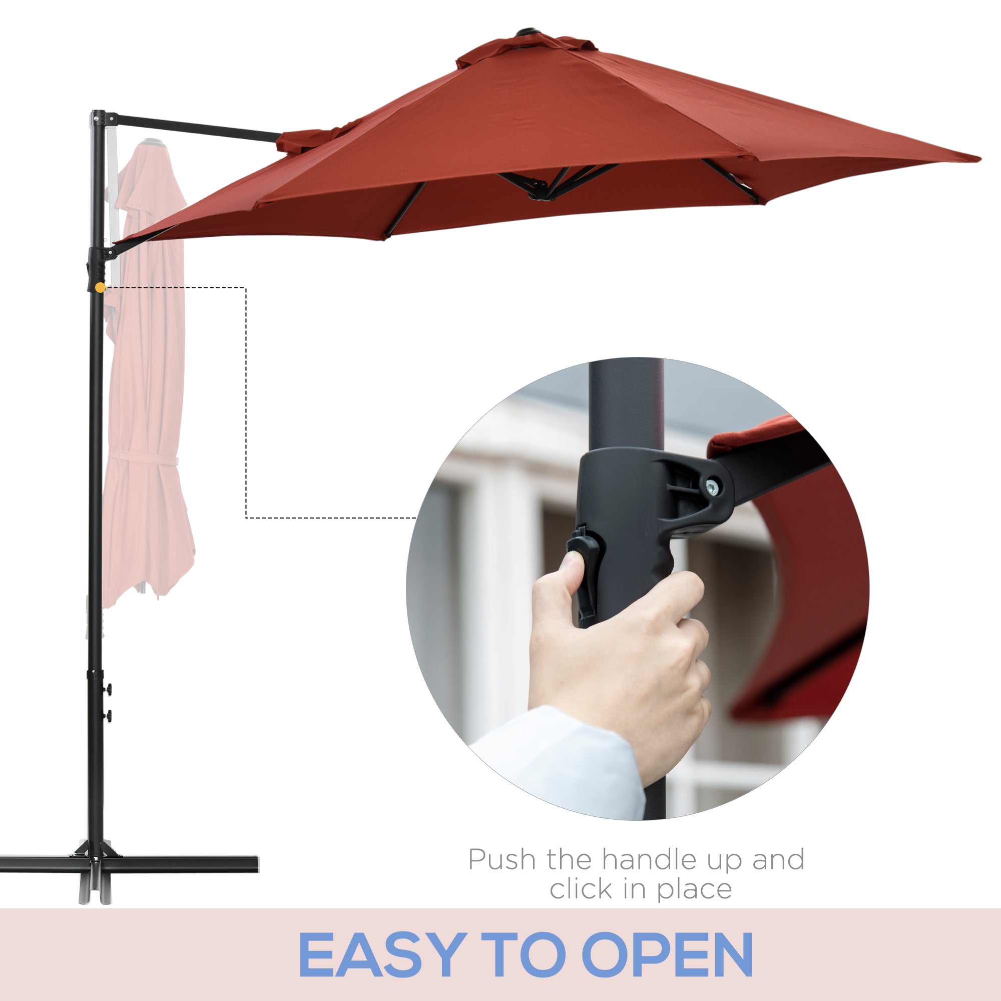 Outsunny Offset Patio Umbrella 8.5FT with 360° Rotation Hanging Sun Shade Canopy Wine Red 