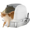 Large Stainless Steel Cat Litter Box with Lid, Enclosed Cat Litter Box with Flip Cover, Scoop