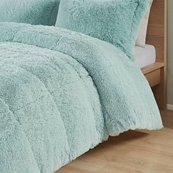 Twin/Twin XL Soft Sherpa Faux Fur 2-Piece Comforter Set in Light Teal Blue - Free Shipping