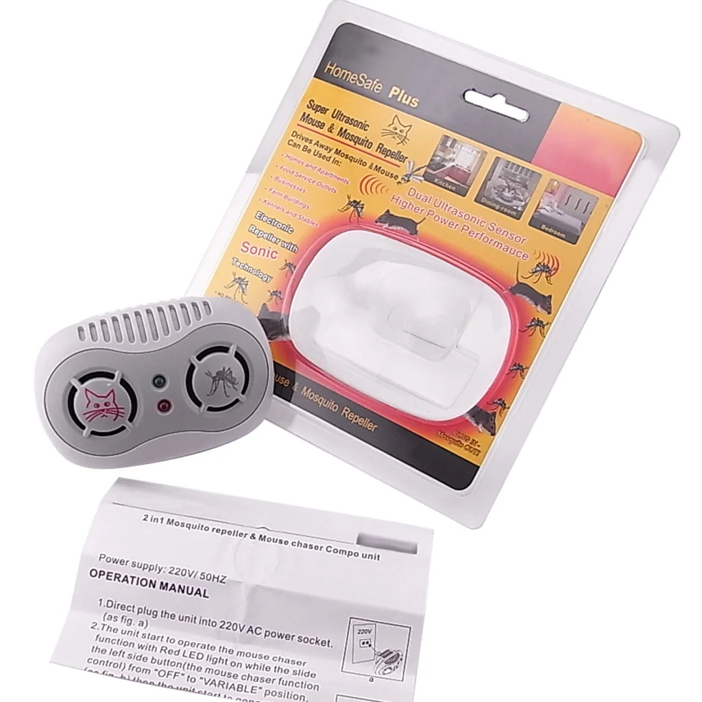2-in-1 Ultrasonic Mouse & Mosquito Repeller – 110V Electronic Indoor Pest Repellent