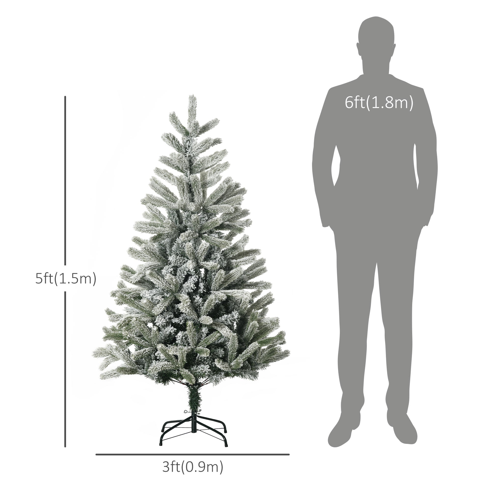 HOMCOM 5ft Artificial Snow-Flocked Tree Holiday Home Indoor Christmas Decoration with Metal Feet, Green 