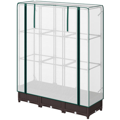 Outsunny Raised Garden Bed Kit with Trellis, Plastic Raised Flower Bed with PE Cover and Zipper Door, 47 x 16 x 50 inch 