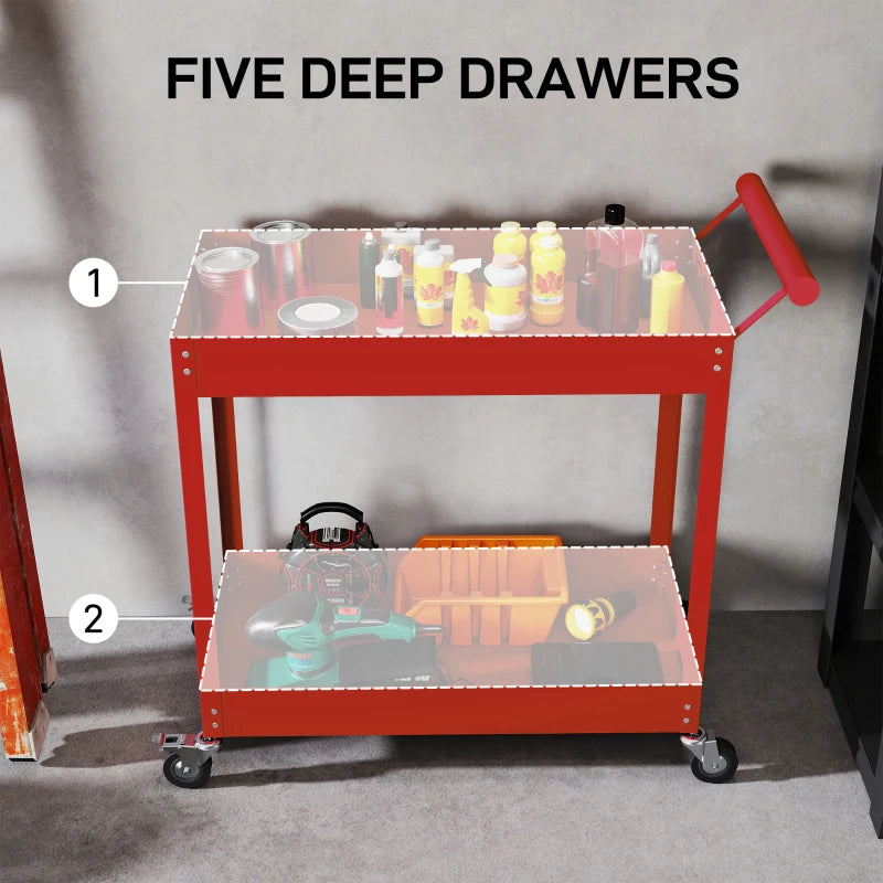 Rolling Tool Cart, 2 Tier Mobile Service Utility Cart with Wheels, Red