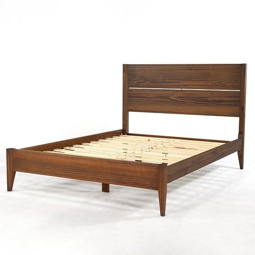 Full Size Rustic Walnut Mid Century Slatted Platform Bed - Free Shipping