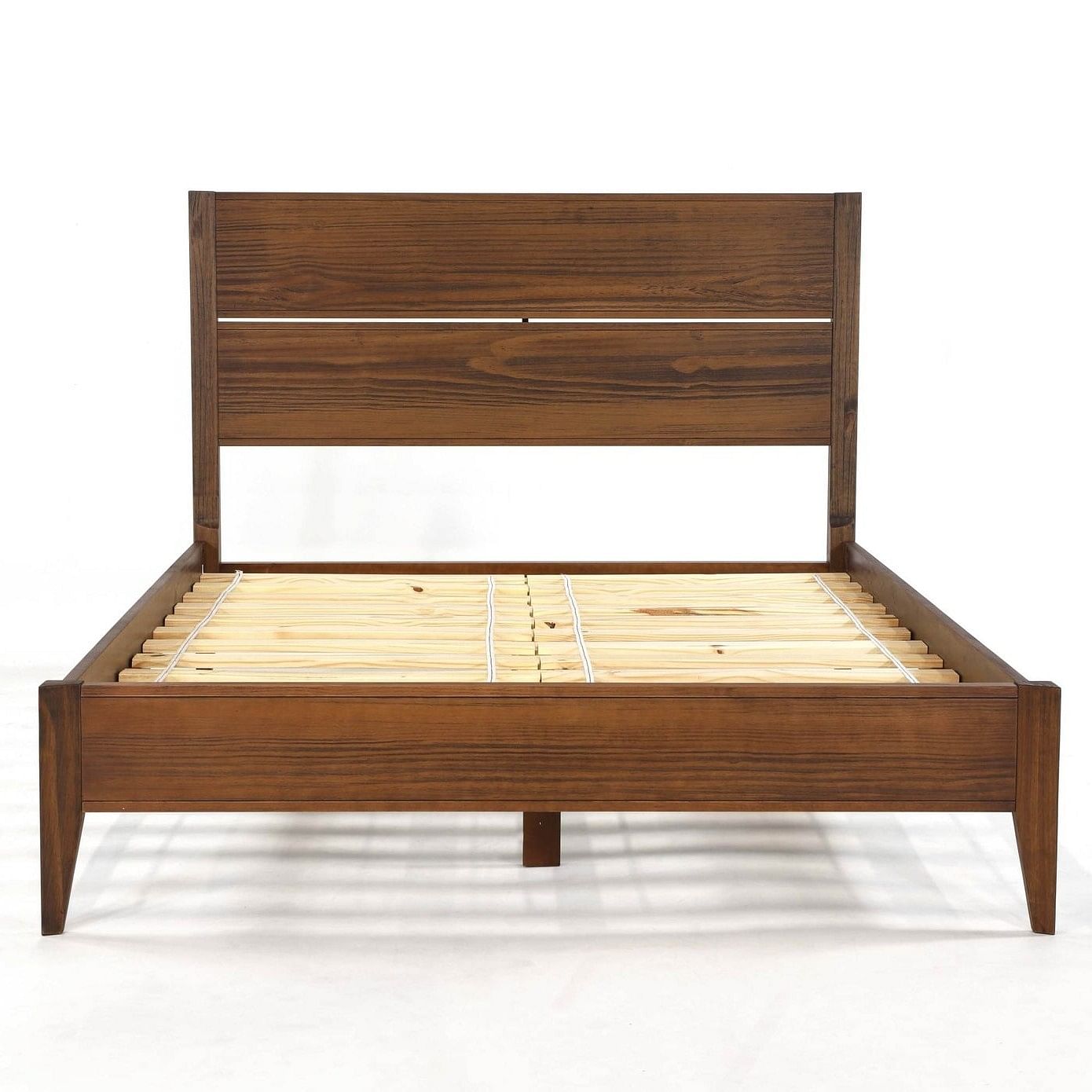 Full Size Rustic Walnut Mid Century Slatted Platform Bed - Free Shipping