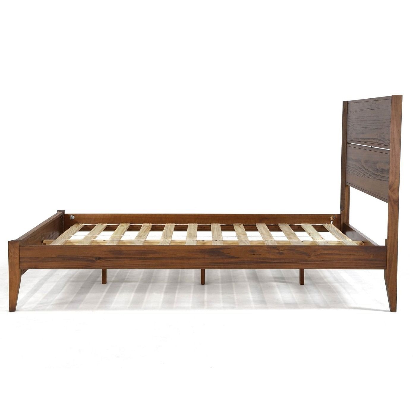 Full Size Rustic Walnut Mid Century Slatted Platform Bed - Free Shipping